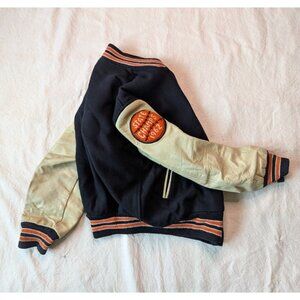 Hatchers VTG 60s Men's Black Wool Leather Sleeve State Champs Bomber Jacket LG
